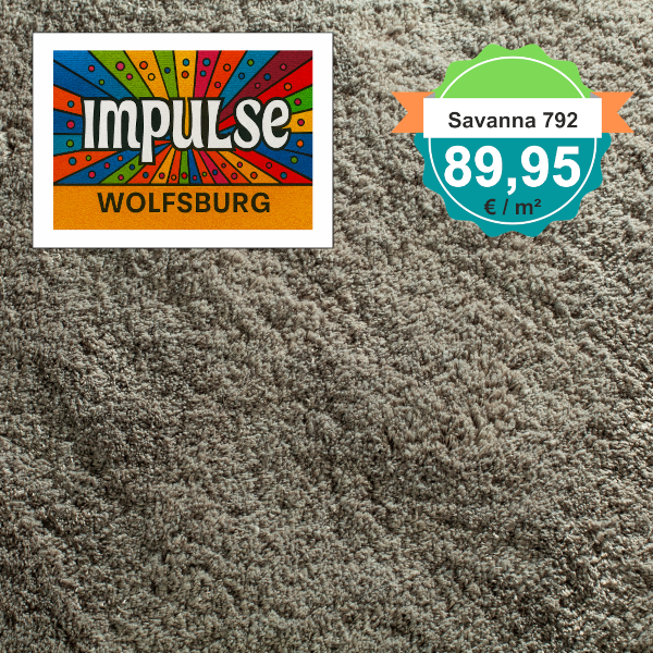 JAB Savanna 792 Erde – Draufsicht des Hochflor-Teppichbodens mit Preisangabe